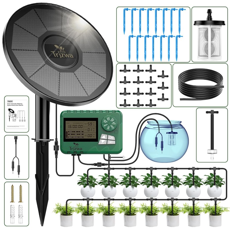 Plant Sensor - Solarbewässerungsausrüstung, Gewächshausbewässerung, Tropfbewässerungsset mit 15 m